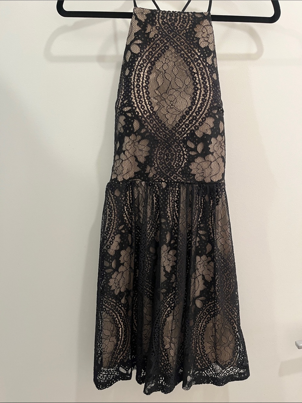 Trixxi Black Lace Overlay Nude Slip Halter Dress- size 5 LIKE NEW